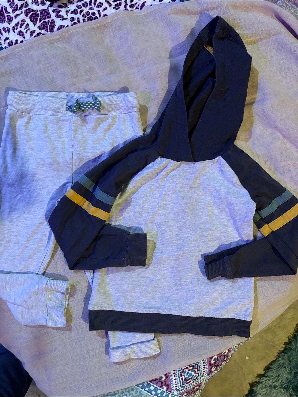 Caribbean Joe Kids Sweatpants & Hoodie Set - Gray with Navy & Yellow Stripes